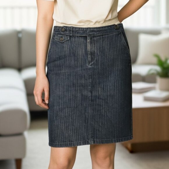 Ralph Lauren Jeans Company Dark Wash Blue Jean Pin Stripe Pencil Skirt Size 10 - Picture 1 of 12